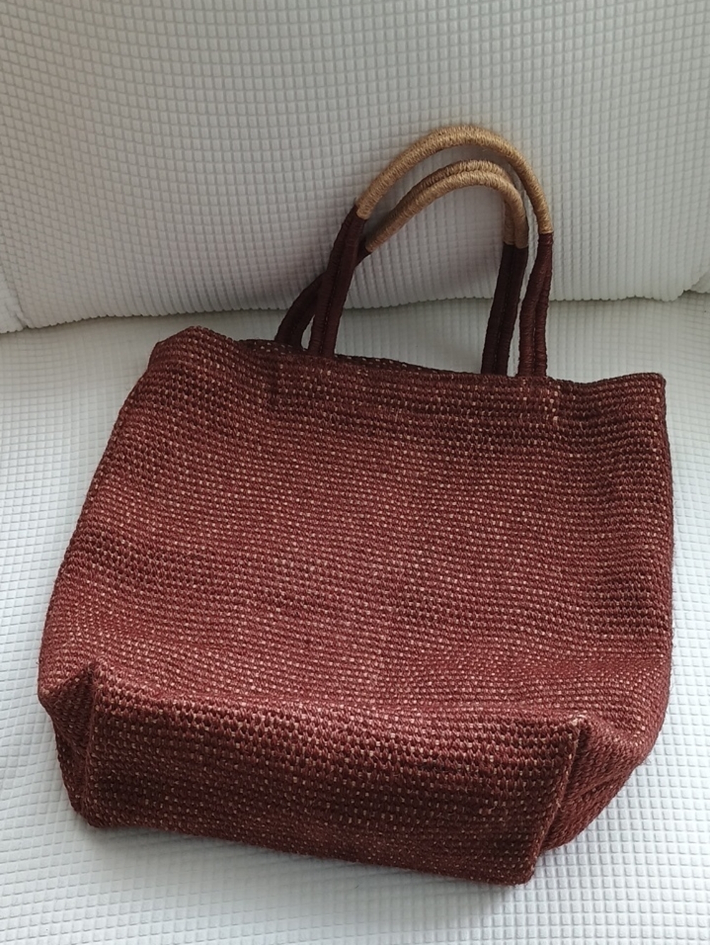 Dharma Door Woven Rust Brown Tote Bag with Wrapped Handles